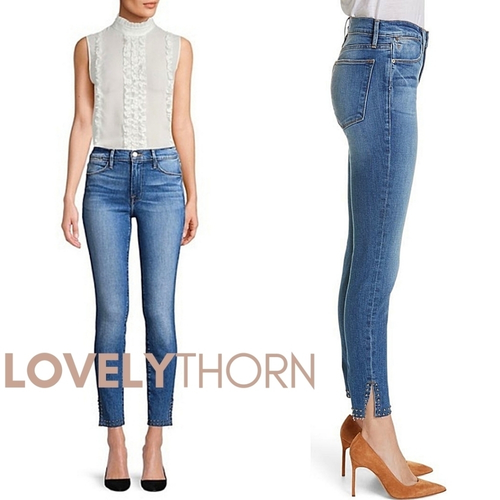 FRAME // ltd ed le high skinny studded split ankle hem stretch denim hazelwood